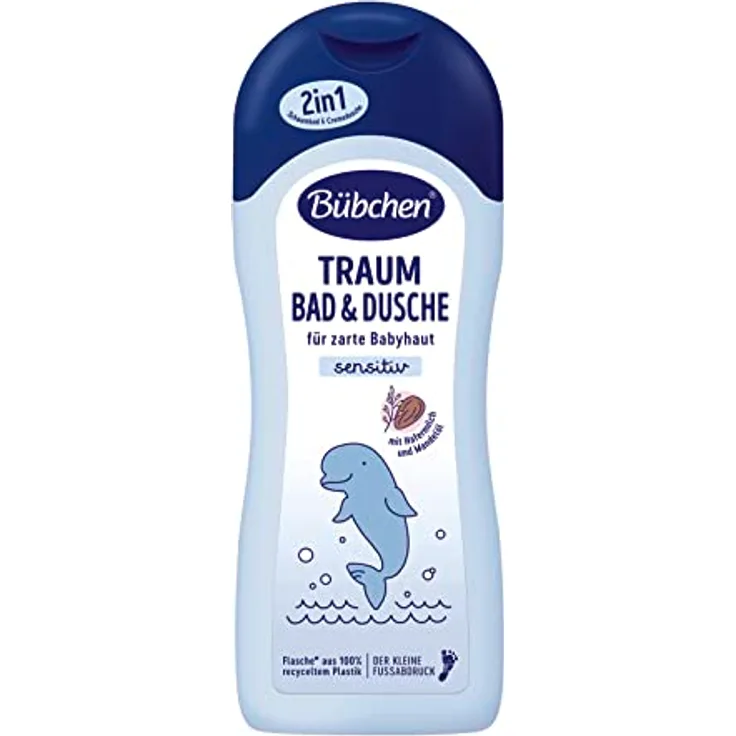 Bübchen Traum Bad & Dusche, 500 ml – milder 2in1 Badezusatz mit Hafermilch und Mandelöl, pH-hautneutrale Cremedusche für zarte Babyhaut, ohne Silikone