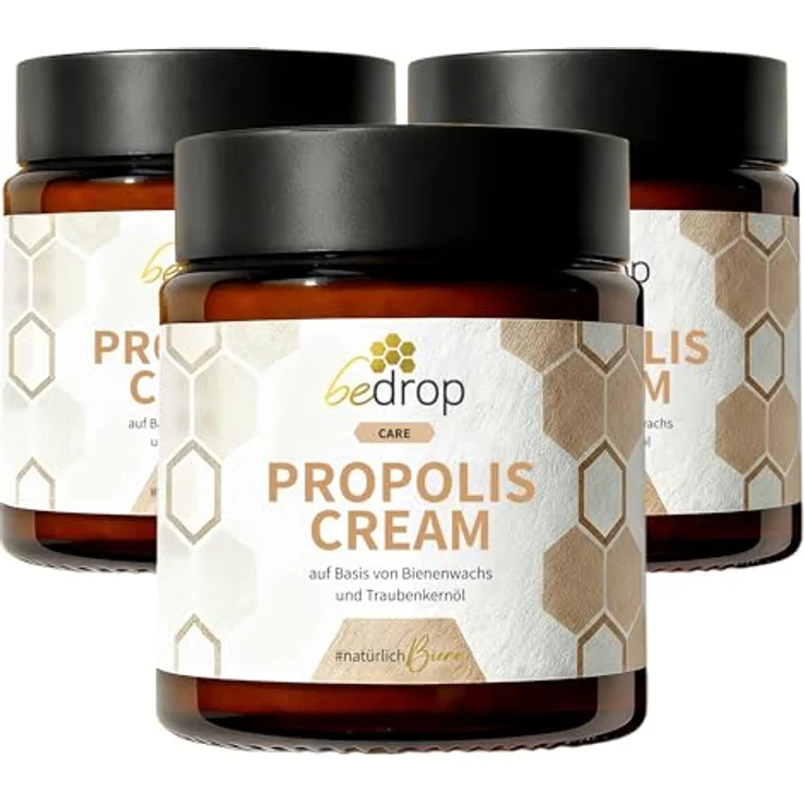 bedrop Propolis Cream, hochdosierte Salbe mit 35% Propolis, Bienenwachs & Traubenkernöl, 3x 60g zum Sparpreis bei Akne & Neurodermitis – Bild 1