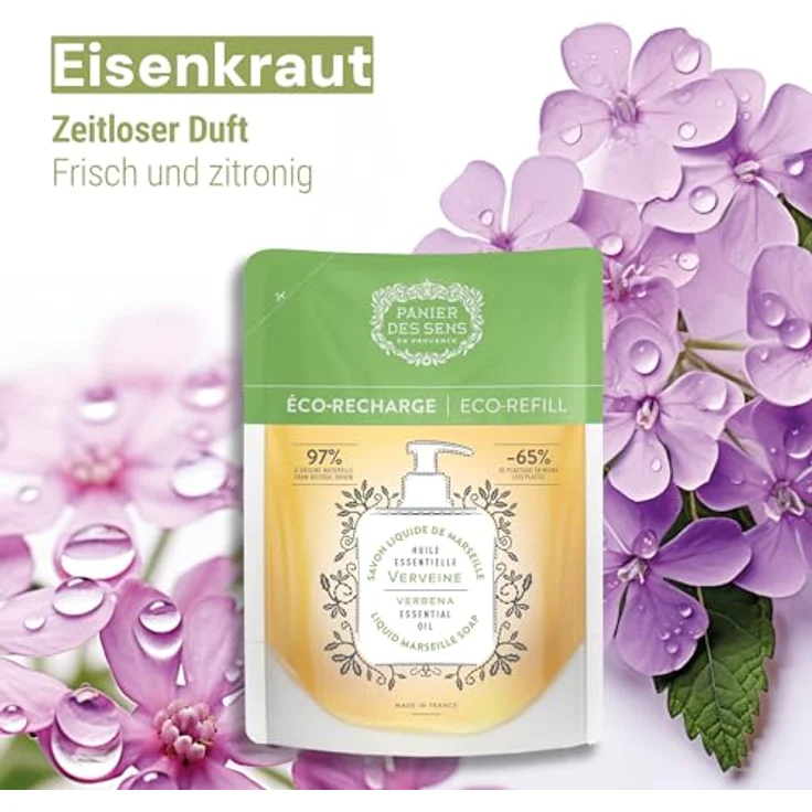 Panier des Sens Marseiller Flüssige Handseife Nachfüller Verbene, 97% natürliche Inhaltsstoffe, feuchtigkeitsspendend mit Kokosnussöl, 2x500 ml – Bild 2