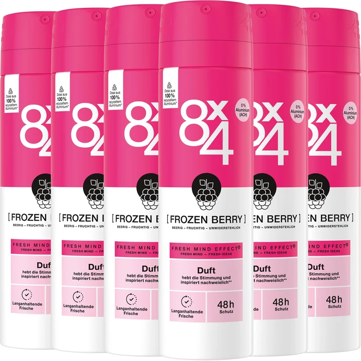 Beiersdorf 8x4 Deo Spray Frozen Berry, 6 x 150ml, Deodorant mit Duft von roten Beeren und Kirschblüten, 48h Schutz