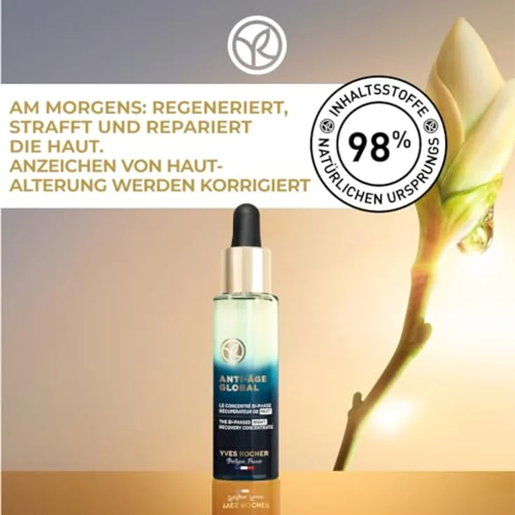 Yves Rocher ANTI-AGE GLOBAL - Regenerierendes 2-Phasen Nachtkonzentrat - Luxuriöse Gesichtspflege mit Knospen-Nektar - Für reife Haut - 30 ml – Bild 2