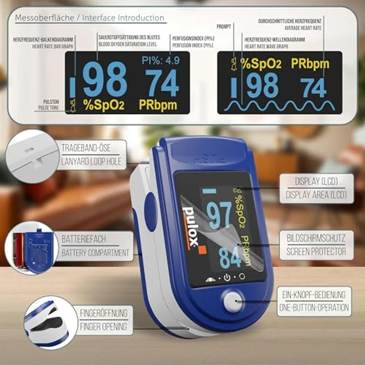 Pulsoximeter pulox PO-200A Solo mit Alarm und Pulston Blau – Bild 3
