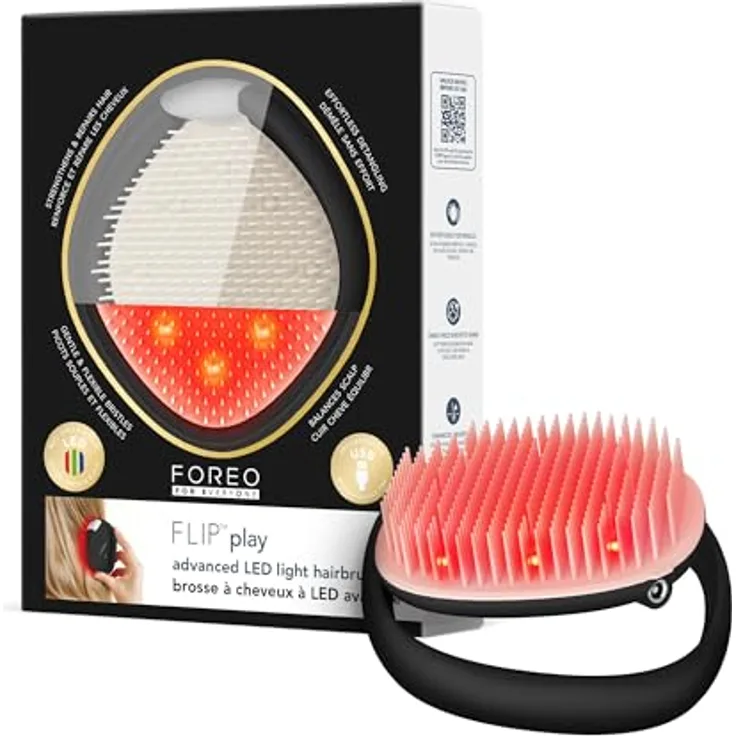 FOREO FLIP Play LED Haarbürste, 3-in-1 Entwirrbürste mit rot, blau & grünem Licht, wasserdicht & kabellos, für alle Haartypen