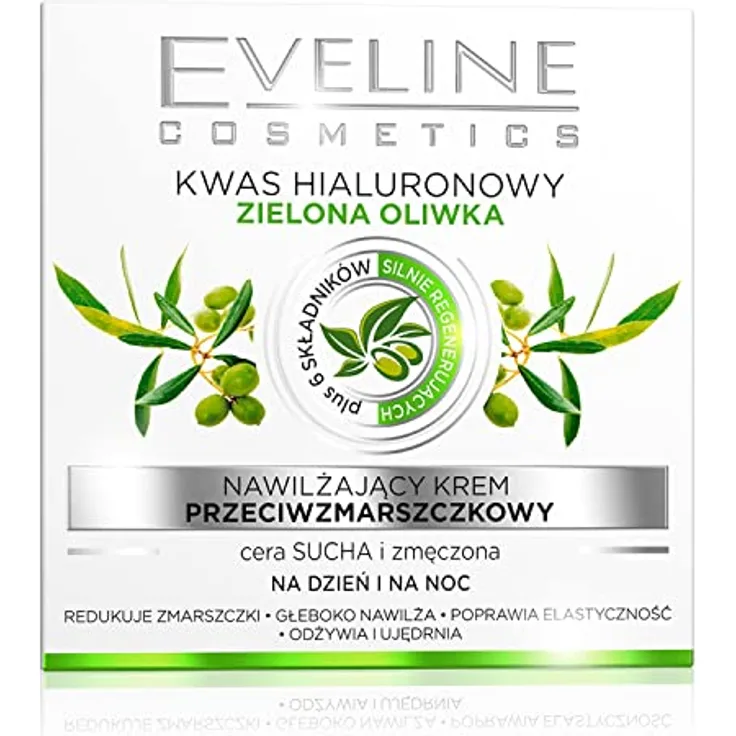 Eveline Cosmetics Green Olive, feuchtigkeitsspendende Tages- und Nachtcreme mit Anti-Falten-Effekt und Olivenextrakten, 50 ml