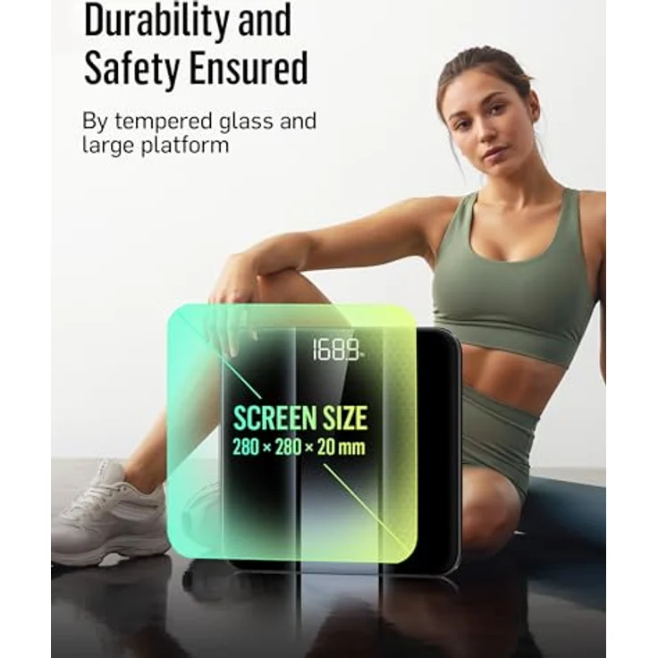RunStar Digitale Personenwaage mit LED-Display, hohe Präzision bis 400 lb, 6 mm gehärtetes Glas, automatische Kalibrierung – Bild 3
