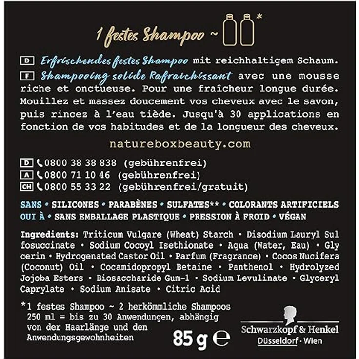 Schwarzkopf Nature Box Festes Shampoo Mit Kokosnuss Öl Vegan 85 g – Bild 2