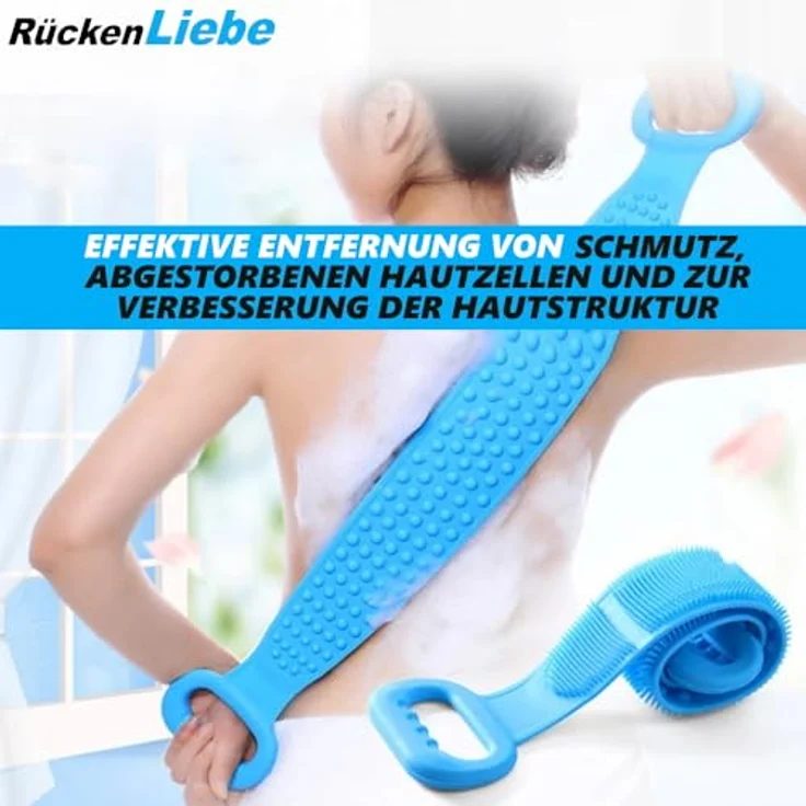 MAVURA RückenLiebe Rückenbürste, Silikon Massage- und Reinigungsbürste für alle Hauttypen, extra weiche Borsten, 2-in-1 Duschbürste mit langem Griff – Bild 2