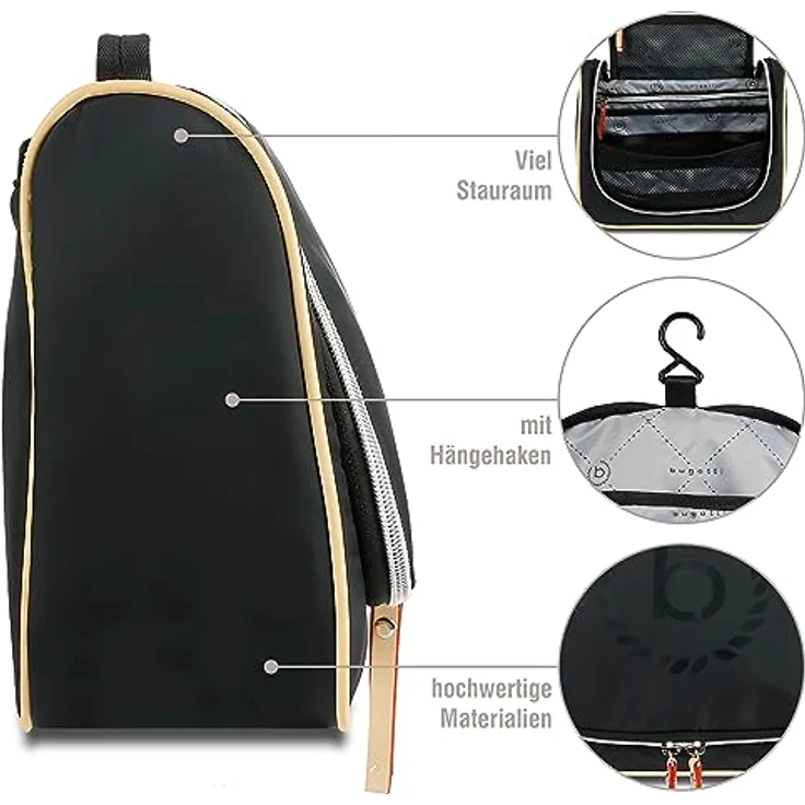 Bugatti Lido Kulturbeutel zum Aufhängen Damen Gross, Kulturtasche Frauen, XXL Toiletry Bag Waschtasche Waschbeutel Toilettentasche, Schwarz – Bild 3