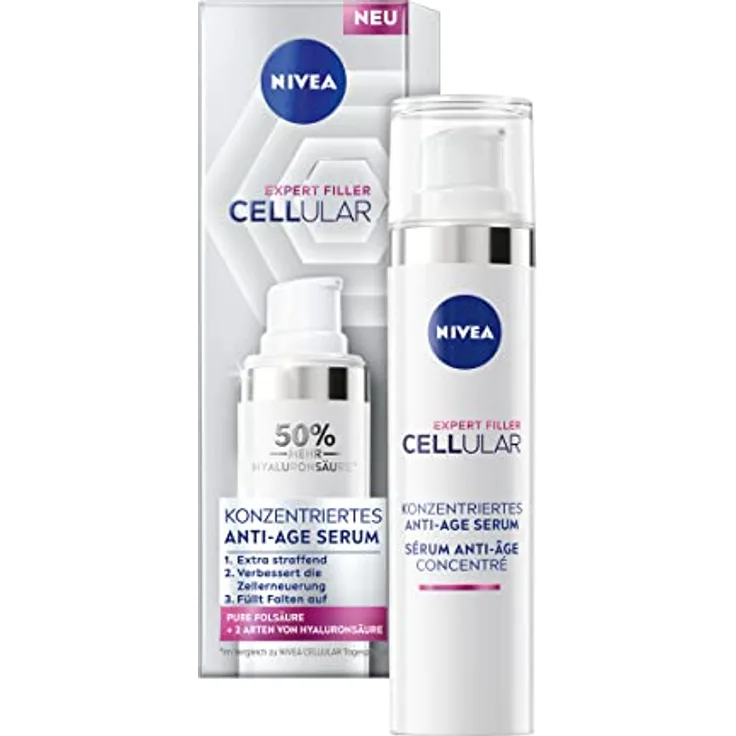 NIVEA Cellular Expert Filler Konzentriertes Anti-Age Serum (40 ml), Anti Falten Serum mit Hyaluron- und Folsäure, für jünger aussehende Haut