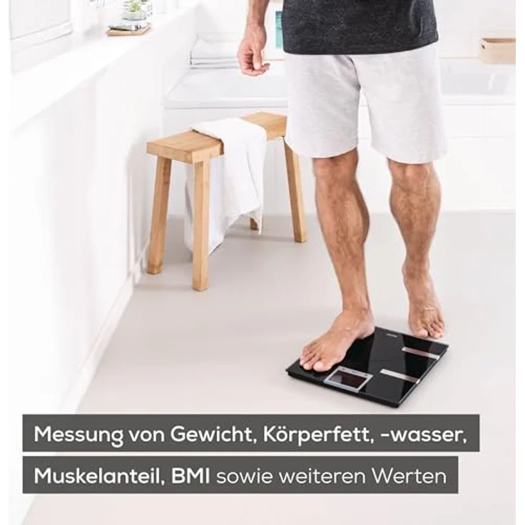 Beurer BF 720 Diagnosewaage mit Bluetooth, Verbindung zur Smartphone-App, Bestimmung von Körpergewicht, Körperfett, Muskelanteil und Kalorienbedarf AMR, BMR – Bild 3
