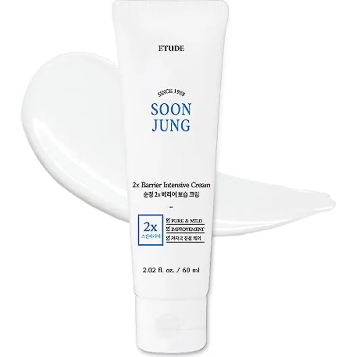Etude House SoonJung 2x Barrier Intensive Creme 60ml, hypoallergene Sheabutter-Gesichtscreme für empfindliche Haut, wasser-ölabgestimmte Feuchtigkeitspflege