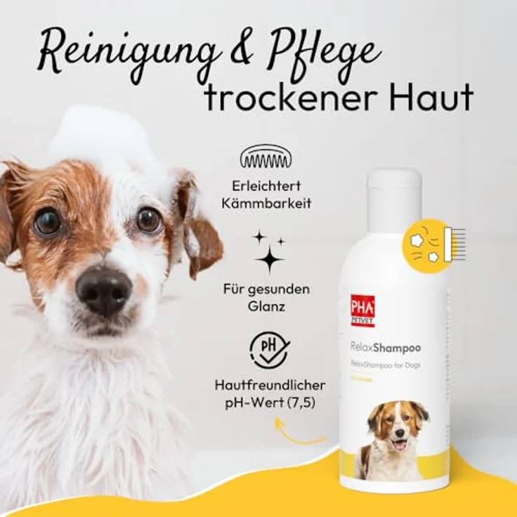 PHA Relax Shampoo Hund, 250 ml, für glänzendes Fell, hautfreundlich mit Kamille, leichte Kämmbarkeit, pH 7,5 – Bild 2