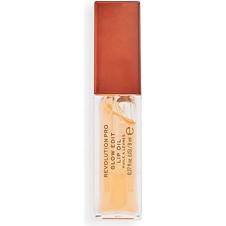 Revolution Pro, Glow Edit Schimmerndes Lippenöl, Nicht klebende & feuchtigkeitsspendende Formel, Enthält Vitamin E, Glänzendes Finish, Forever Orange, 8ml