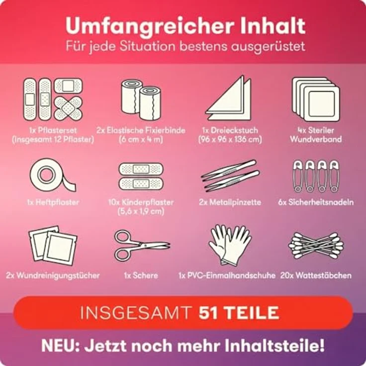 Purahelp Erste-Hilfe-Set Mini - Kompakt & Leicht - für Reisen, Outdoor, Camping, Fahrrad, (51 St), Reiseapotheke Erste Hilfe Set Outdoor – Bild 3