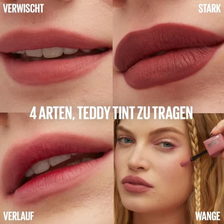 Maybelline Superstay Teddy Tint Lippenstift 5 ml, vegane Formel mit langanhaltender, abfärbfester Textur, Farbe: Buffed Out – Bild 9