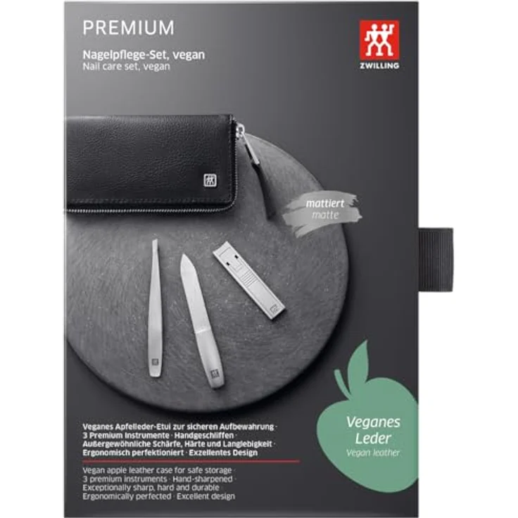 ZWILLING Maniküre Pediküre Set 3tlg., Nagelknipser und Hautschere, veganes Apfelleder-Etui in schwarz, ergonomisches Design, rostfreier Edelstahl – Bild 5