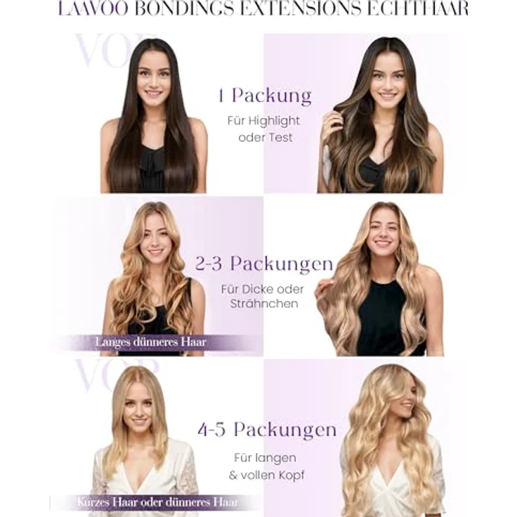 LaaVoo Bondings Extensions Echthaar U-Tip Hot Fusion, Ombre Braun zu Platinblond Balayage, 50cm, 50g, #8/60/8 – Bild 5