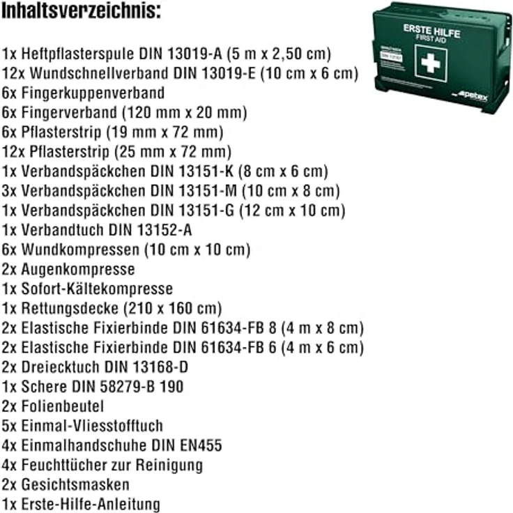 Petex Erste-Hilfe-Koffer Petex 43924213 Erste Hilfe Koffer DIN 13157 270 x 85 x 180 Grün, Hochwertiger Kunststoffkoffer, Innenliegende Gummidichtung gegen Spritzwasser – Bild 6