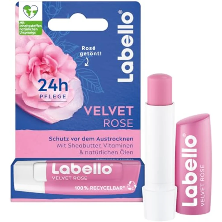 Labello Velvet Rose Lippenpflegestift, 24h Feuchtigkeit, mit Sheabutter und Jojoba-Öl, dezentem Rosenduft, 4,8 g – Bild 1
