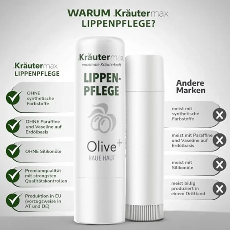 Kräutermax Olive Lippen Balsam, 3,5 g, schützt und regeneriert, ohne synthetische Farbstoffe, Parabene und Silikonöle – Bild 3