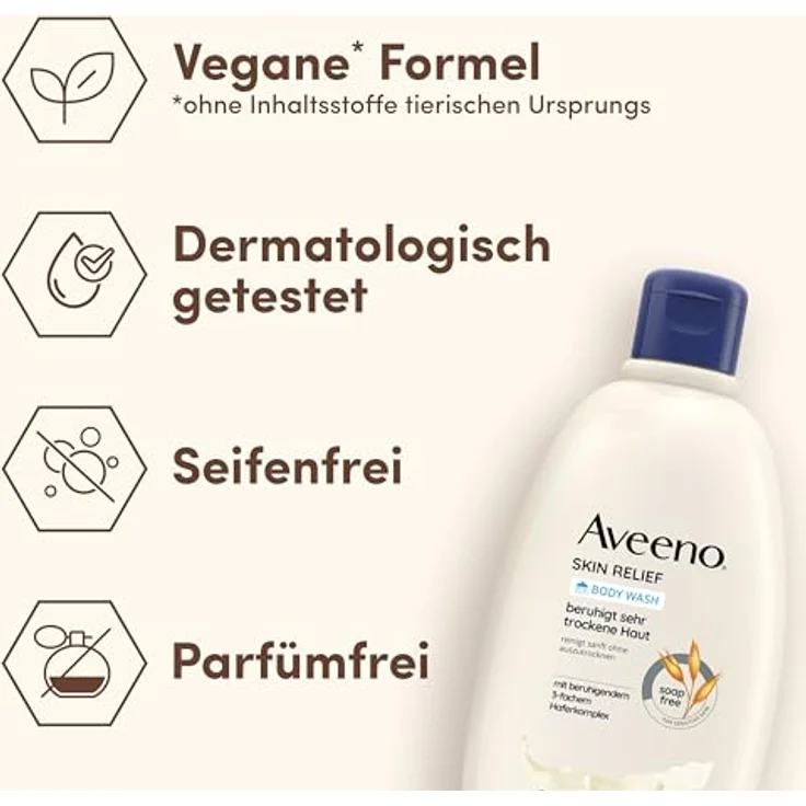 Aveeno Skin Relief veganes Duschgel seifenfreie Pflegedusche mit beruhigendem 3-fachem Haferkomplex für sehr trockene, empfindliche Haut 500ml – Bild 5