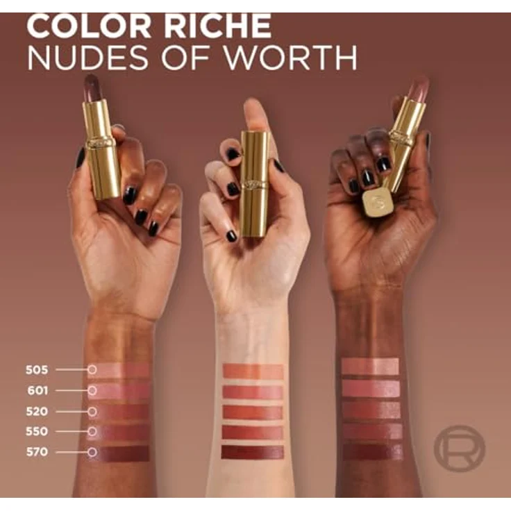 L'Oréal Paris Lippenstift für ein seidiges Finish und 12 Stunden Feuchtigkeit, 75% pflegende Inhaltsstoffe, Color Riche Satin Nude, Farbe: 550 Nu Unapologetic, 1.8 g – Bild 4