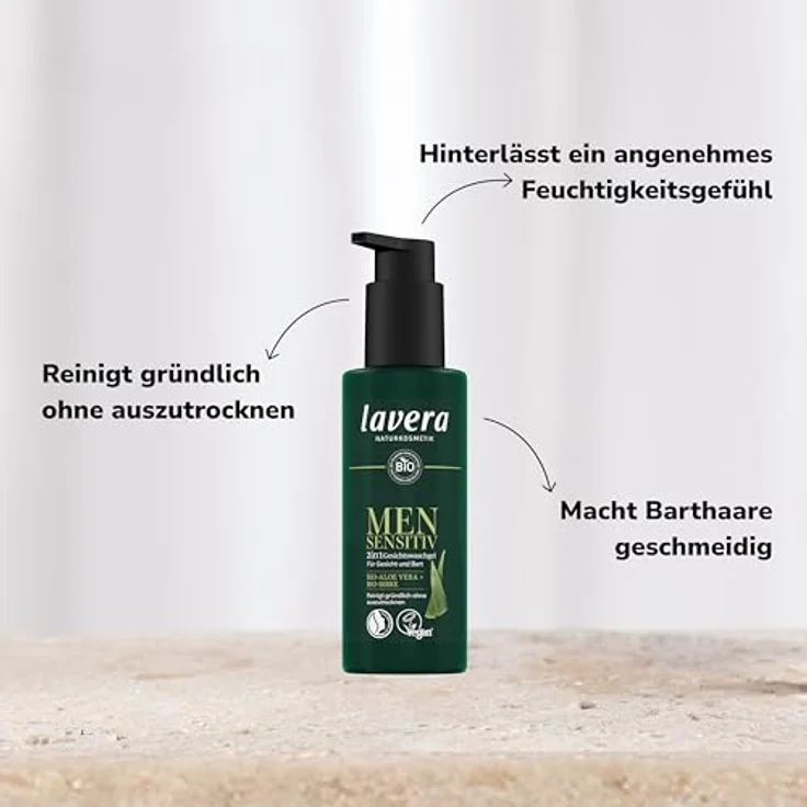 lavera Men sensitiv 2in1 Gesichtswaschgel - feuchtigkeitsspendend - Reinigung ohne Austrocknen - vegan - Naturkosmetik - 150 ml – Bild 3