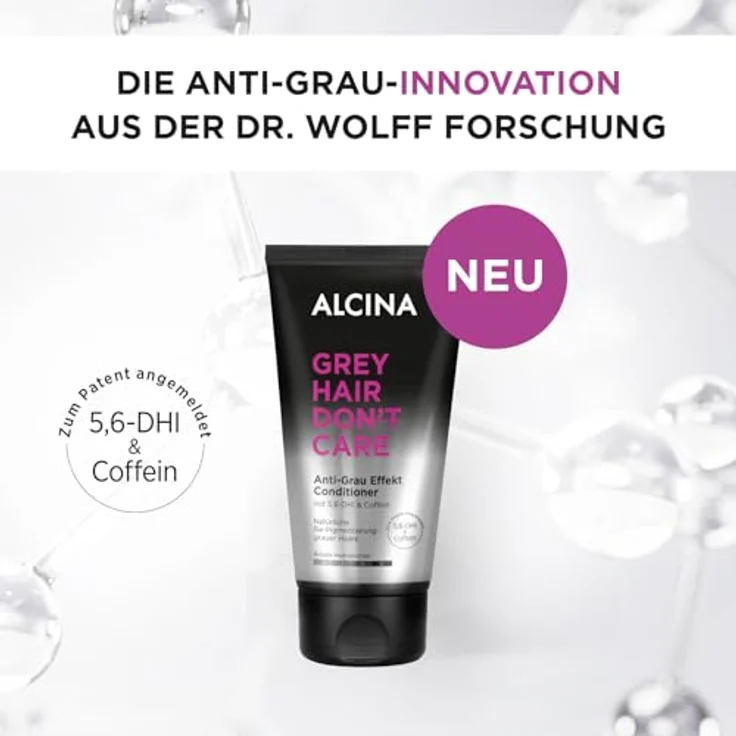 ALCINA Grey Hair Don't Care Anti-Grau Effekt Conditioner | 1 x 150 ml | natürliche Re-Pigmentierung | für braunes bis dunkles Haar | zum Patent angemeldet 5,6-DHI & Coffein – Bild 2