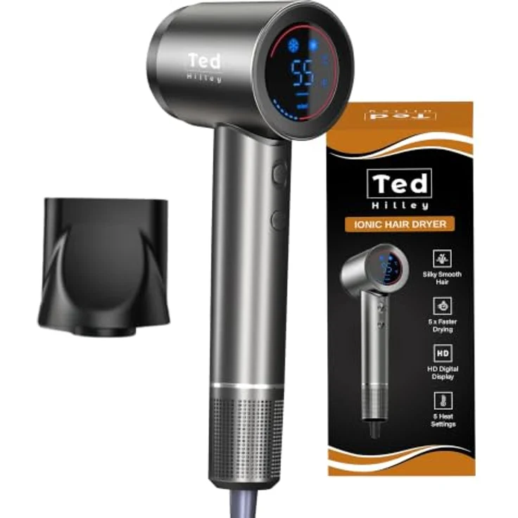 Ted Hilley VelvetDry Ionischer Haartrockner mit 500 Mio. Ionen, 5 Temperaturstufen, Thermo-Control, Anti-Frizz und Schnelltrocknung – Bild 1