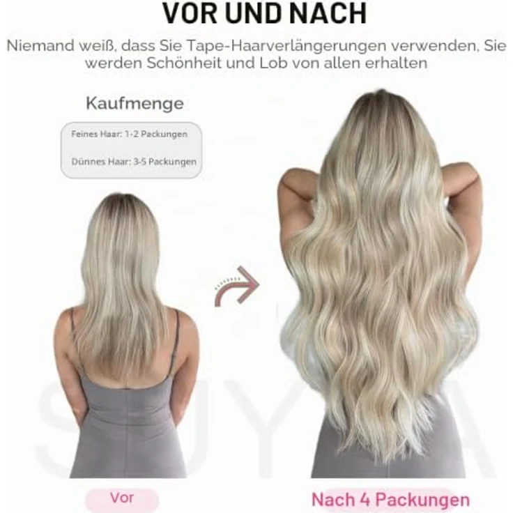 SUYYA Tape Extensions Echthaar 18 Zoll 45 cm, dunkelbraun, mit hochwertigem Remy-Haar und wiederverwendbarem Klebeband – Bild 5