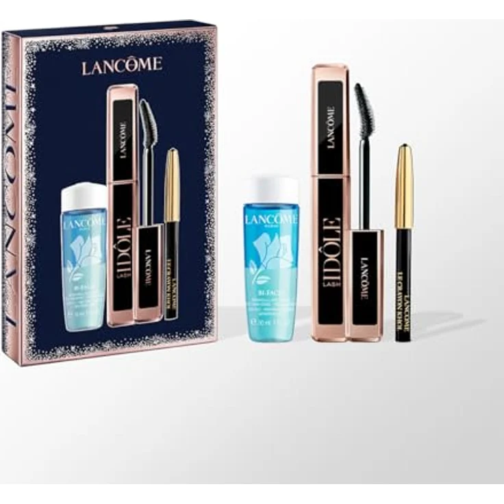Lancôme Lash Idole Mascara-Set für Volumen und Lifting, 8 ml + zweiphasiger Make-up-Entferner 30 ml + Khol Mini-Eyeliner, Wimpernverlängerungseffekt, Schwarz – Bild 1
