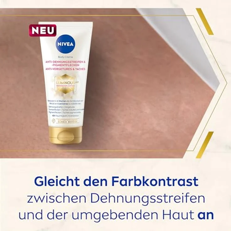 NIVEA LUMINOUS630® Body Creme Anti-Dehnungsstreifen & -Pigmentflecken, Bodylotion gleicht Unterschiede im Hautton aus, leichte Textur und spendet 48h Feuchtigkeit (200 ml) – Bild 5