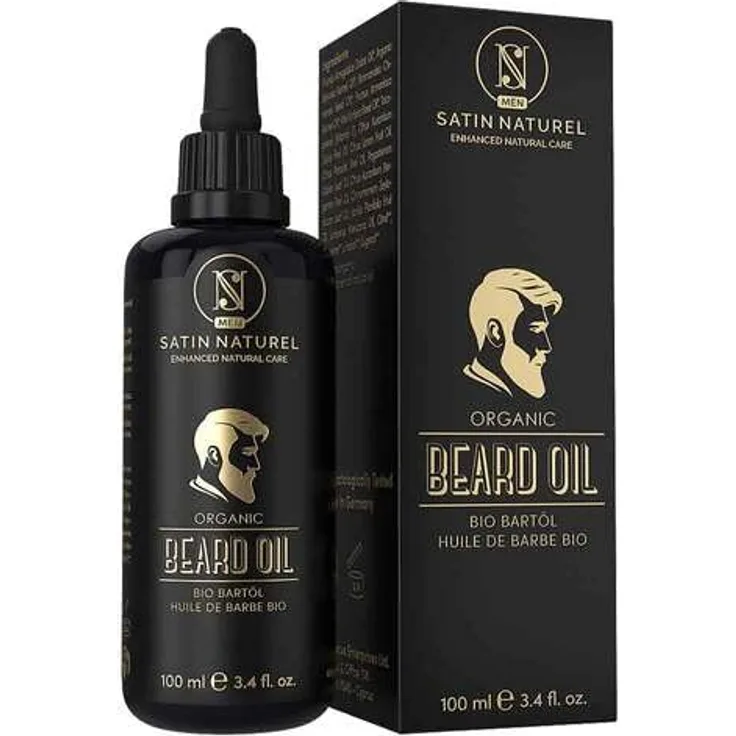 SatinNaturel Bartöl BIO Kaltgepresst - Gesichtsöl 100ml - Bartöl Herren - Ideales Geburtstagsgeschenk Männer - Intensive Bartpflege mit Männlichem Duft - Beard