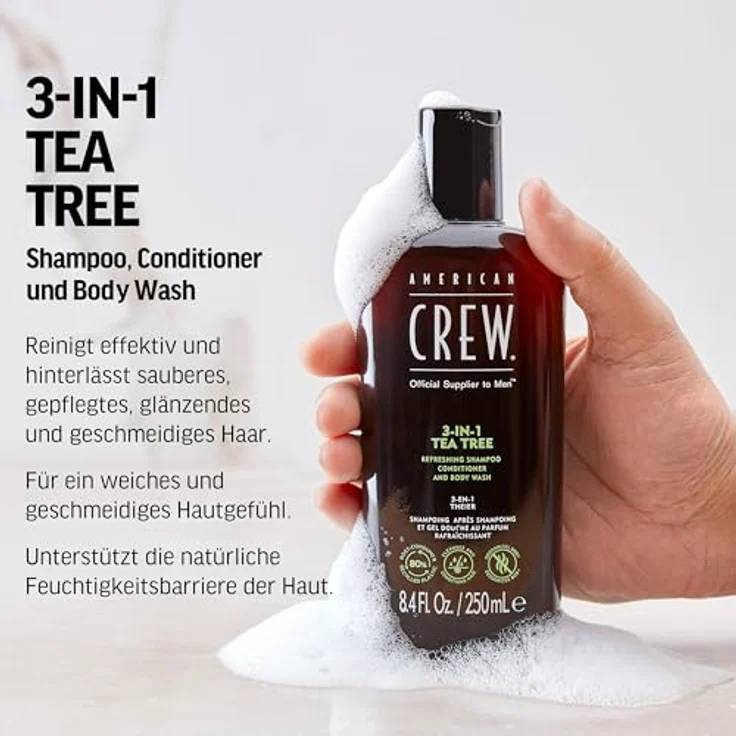 American Crew 3-IN-1 Tea Tree Shampoo, Conditioner und Duschgel 3in1 1000 ml – Bild 4