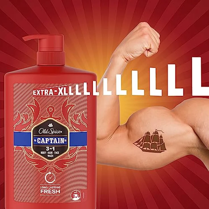 Old Spice Captain Duschgel & Shampoo Für Männer 1000 ml, 3-in-1 Körper-Haar-Gesichtsreinigung, Lang Anhaltend Frisch – Bild 2