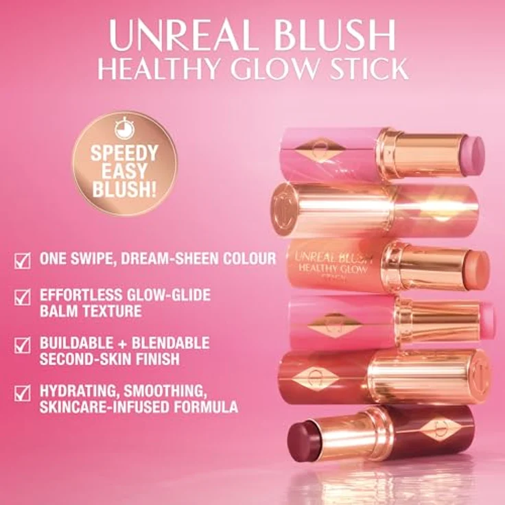 Charlotte Tilbury Unreal Blush Healthy Glow Stick, Rouge & Bronzer, 9g, Berry Glow, skincare-infused, buildable Textur – Bild 3