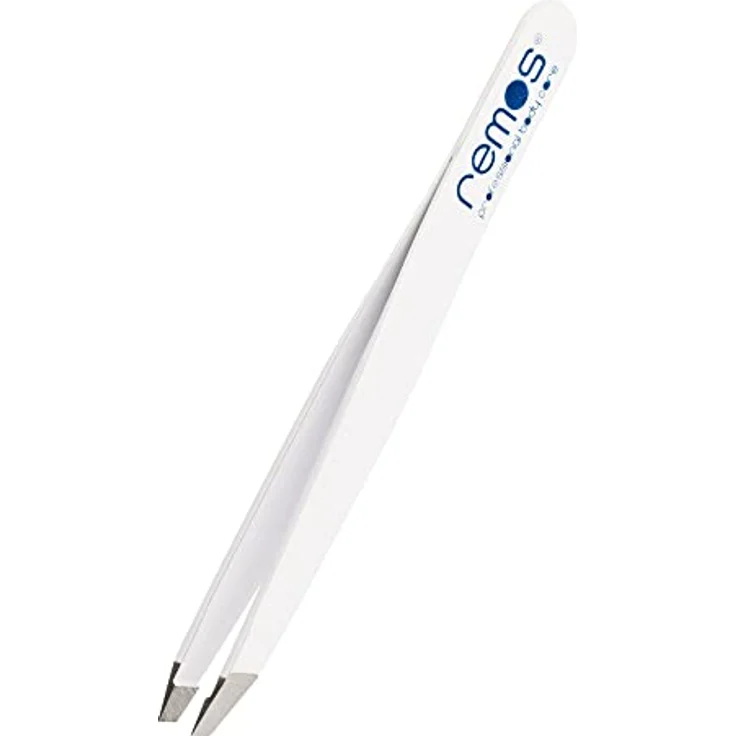 remos professional body care REMOS Profi Pinzette mit extra feinen, schrägen Spitzen aus rostfreiem Edelstahl zum Zupfen der Augenbrauen - weiß, inkl. Schutzetui – Bild 1