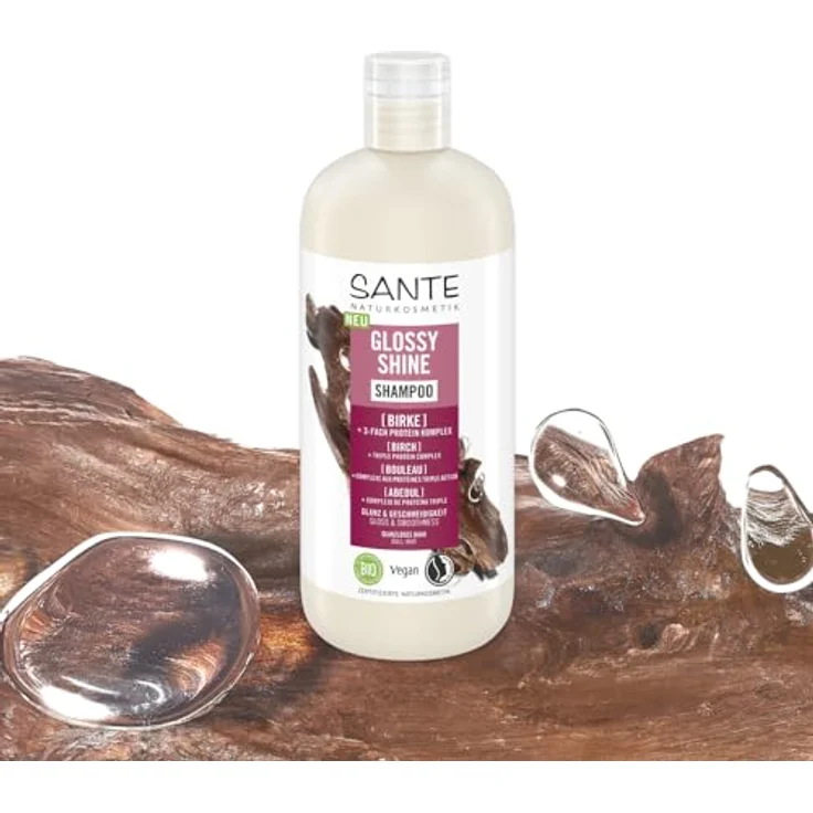 SANTE Naturkosmetik Glossy Shine Shampoo Bio-Birkenblattextrakt + 3-Fach Protein Komplex, vegane und feuchtigkeitsspendende Haarpflege für mehr Glanz und Geschmeidigkeit, mit zartem Kokosduft, 500 ml – Bild 2
