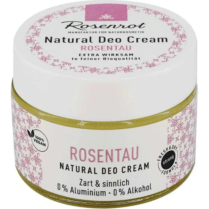 Rosenrot Deo-Creme, Rosentau 50g - 100% natürliche Deocreme mit Fresh and Dry Formel und sinnlichem Rosenduft