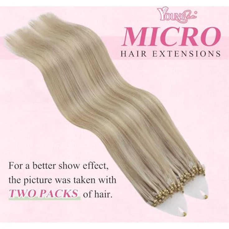 YoungSee Micro Ring Extensions Echthaar Blond 60cm, unsichtbar und schonend mit Kaltfusion-Methode – Bild 2