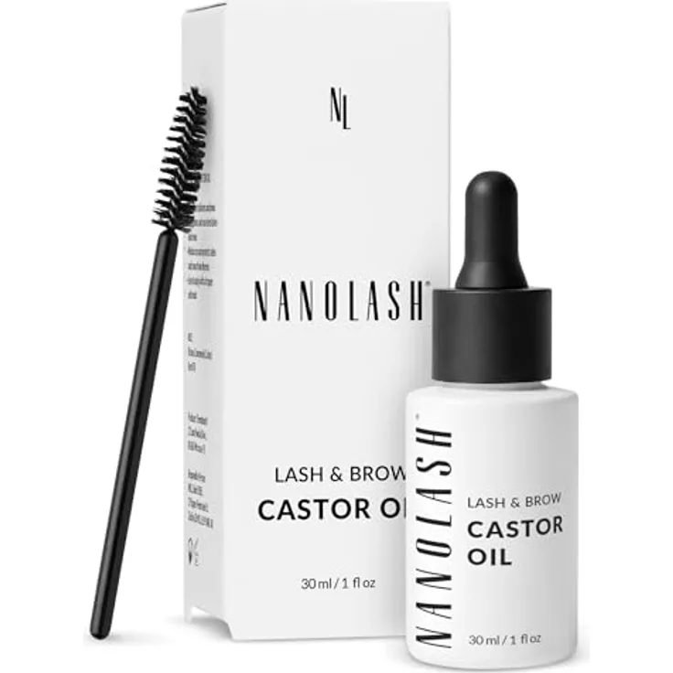 Nanolash Rizinusöl 30ml, 100% natürliches, kaltgepresstes Bio Öl für Wimpern- und Augenbrauenwachstum, hypoallergen, inklusive Pipette und Pinsel