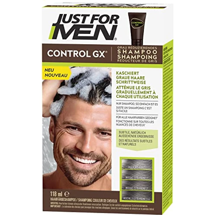 Just For Men Control GX Shampoo Zur Reduzierung grauer Haare, Haarfärbemittel, Haarfarbe Männer, Mit Kokosnussöl Und Aloe Vera - Alle Haarfarben, 118 ml – Bild 1
