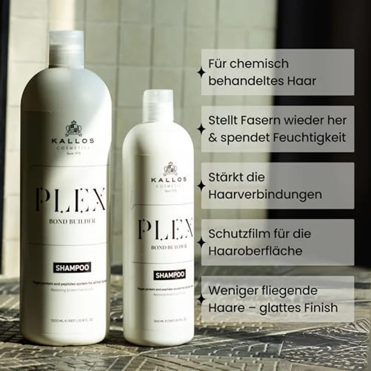 Kallos Plex Bond Builder Shampoo, mit Pflanzenprotein- und Peptidkomplex, 1000 ml – 33,81 Fl Oz, feuchtigkeitsspendend und glanzverleihend – Bild 3