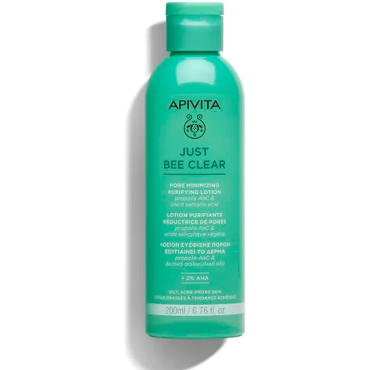 Apivita Just Bee Clear, porenverfeinernde Reinigungslotion für fettige und akneanfällige Haut, mit patentiertem Propolis AmC und pflanzlicher Salicylsäure, 200 ml