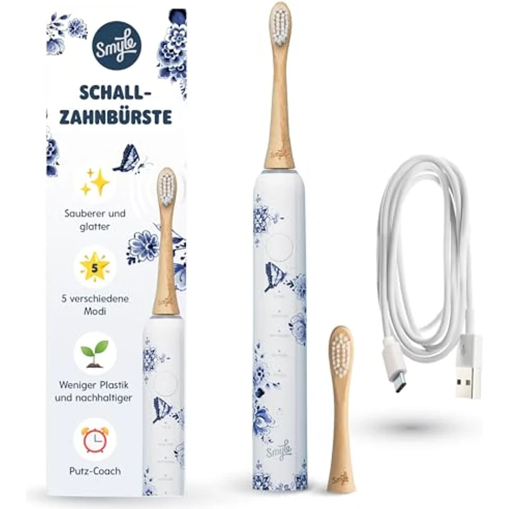 Smyle Sonic Elektrische Zahnbürste, 5 Reinigungsmodi, Drucksensor, Delfter Blau – Bild 1