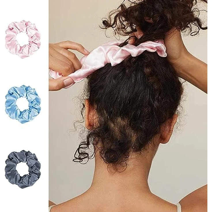 townssilk Seiden Haargummis Skinnie, 100% reine Maulbeerseide 22 Momme, elastische Haarfreundliche Haarschlaufen, Farbe Luxus Diamanten, 3 Stück – Bild 3