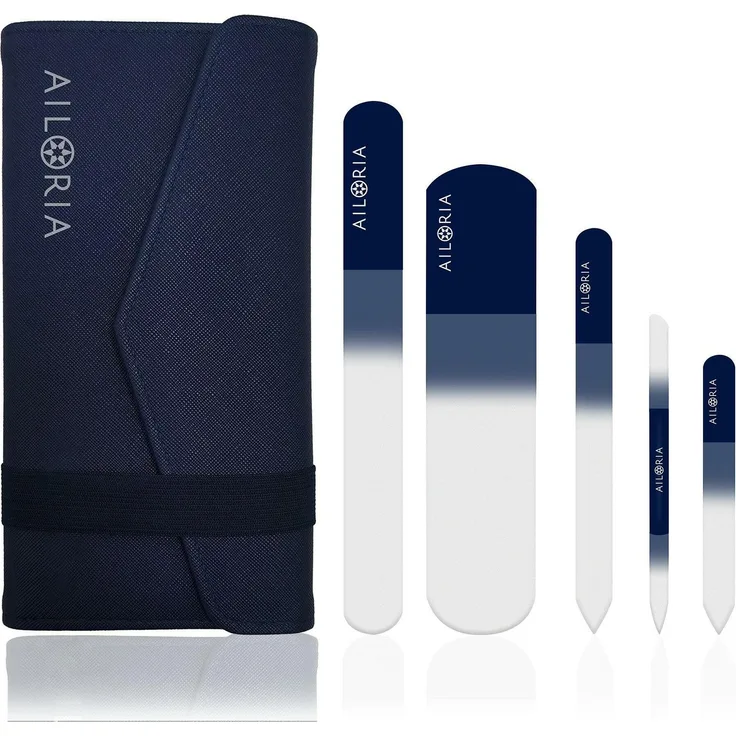 Ailoria Contour Prime Midnight, Nagelpflegegerät mit 5 Glasfeilen im Etui und Spiegel, schwarz