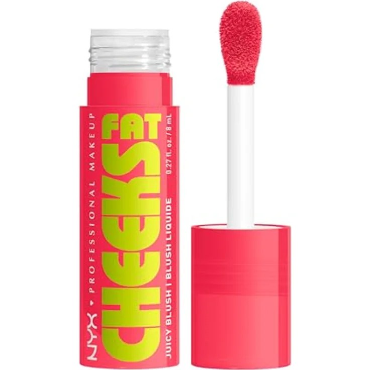 NYX Professional Makeup Fat Cheeks Juicy Blush – Flüssiges Rouge mit 12H Halt, bis zu 24H Feuchtigkeit, mit Himbeer- & Kiwiöl, Farbe: Bouncin Berry, 8 g