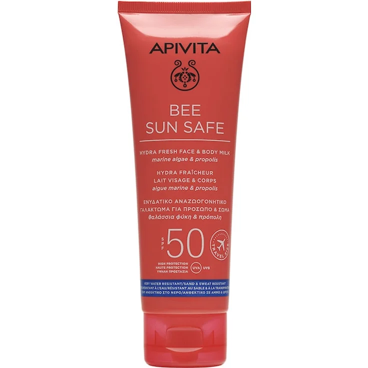 Apivita BEE SUN SAFE Hydra Fresh Gesichts- und Körpermilch LSF 50, feuchtigkeitsspendender Sonnenschutz, 100 ml