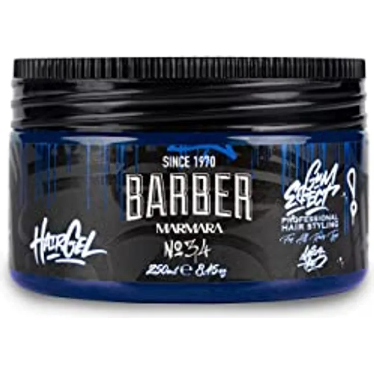 BARBER MARMARA No.34 Hair Styling Gel 250ml - Haargel Herren - Starker Halt - Kein Verkleben und ohne Rückstände - Alkohol Frei - Frischer Duft - Hair Gel - wet hair look - gummy Effect